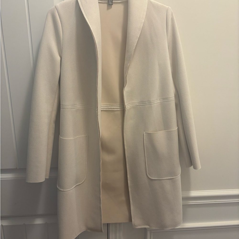 Premise Cream Trench Coat with Lapel Collar
